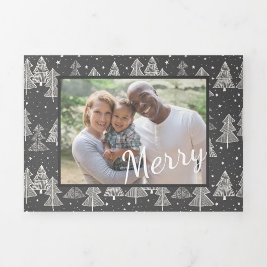 Kerstalkboard Handgetekende pinebomen Foto Drieluik Wenskaart (Cover)