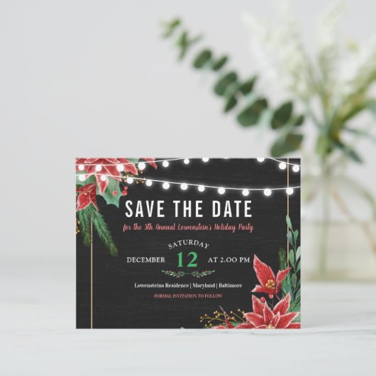 Kerstalkbord bespaart de datum Poinsettia Aankondigingskaart (Staand voorkant)