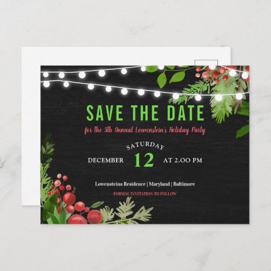 Kerstalkbord bespaart de datum waarop Holly vertre Aankondigingskaart (Voorkant / Achterkant)