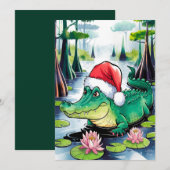 Kerstalligator In De Bayou Feestdagenkaart (Voorkant / Achterkant)