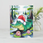 Kerstalligator In De Bayou Feestdagenkaart (Staand voorkant)