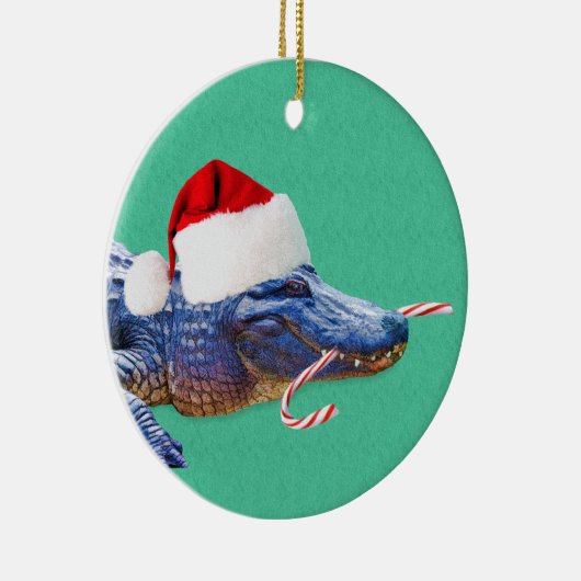 Kerstalligator Keramisch Ornament (Rechts)