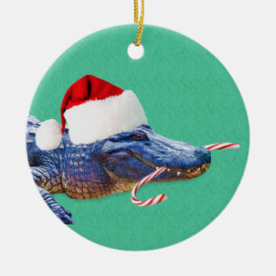 Kerstalligator Keramisch Ornament
