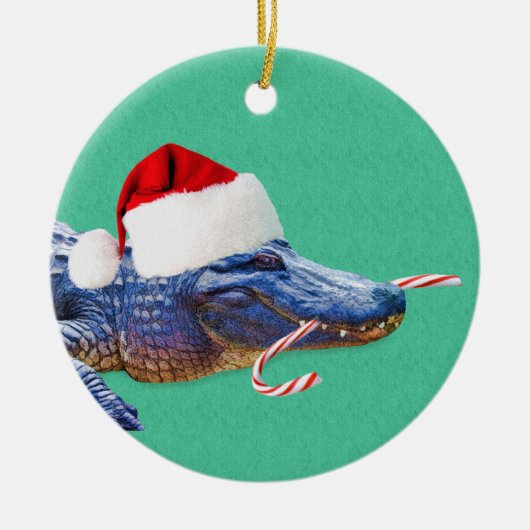 Kerstalligator Keramisch Ornament (Voorkant)