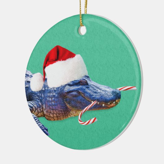 Kerstalligator Keramisch Ornament (Links)