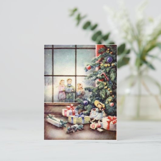 Kerstambullers in het raam feestdagenkaart (Staand voorkant)