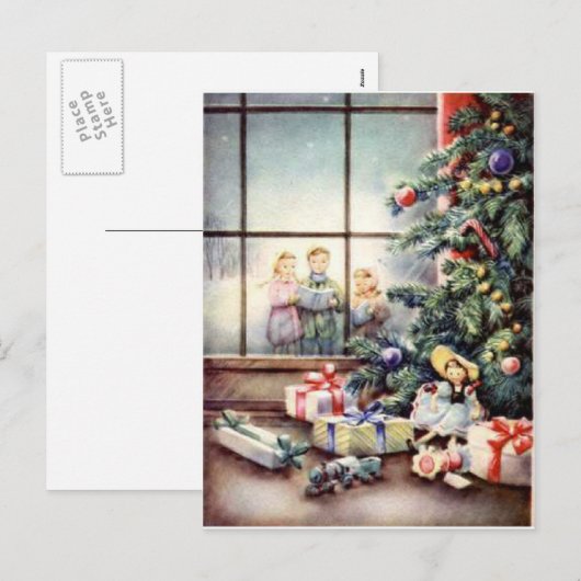 Kerstambullers in het raam feestdagenkaart (Voorkant / Achterkant)