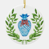Kerstanananas Blauw en Witte Ginger Jar Keramisch Ornament (Voorkant)