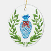 Kerstanananas Blauw en Witte Ginger Jar Keramisch Ornament (Links)