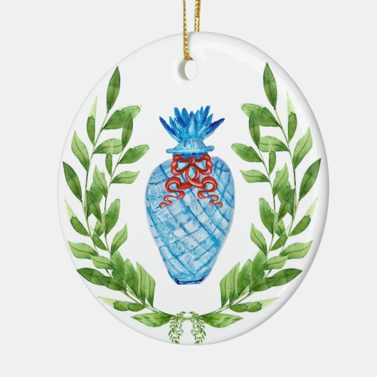 Kerstanananas Blauw en Witte Ginger Jar Keramisch Ornament (Links)