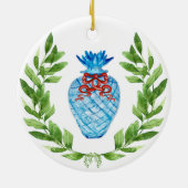 Kerstanananas Blauw en Witte Ginger Jar Keramisch Ornament (Achterkant)