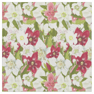 Kerstanemonen-Geschilderde Hellebores Bloemen Stof