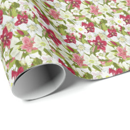 Kerstanemoon-Geschilderde Helleborus Bloemen Cadeaupapier