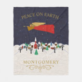 Kerstanendorp Vrede op Aarde Monogram Fleece Deken (Voorkant)