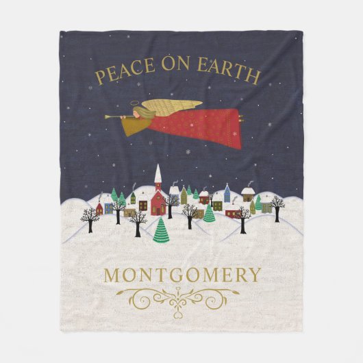 Kerstanendorp Vrede op Aarde Monogram Fleece Deken (Voorkant)
