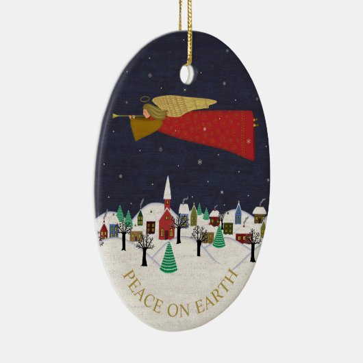 Kerstanendorp Vrede op Aarde Monogram Keramisch Ornament (Rechts)