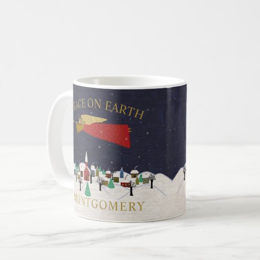 Kerstanendorp Vrede op Aarde Monogram Koffiemok (Voorkant links)