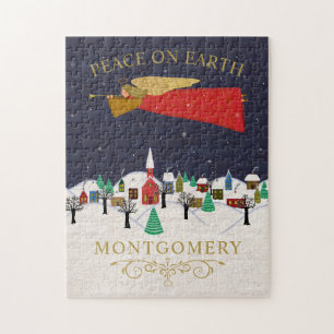Kerstanendorp Vrede op Aarde Monogram Legpuzzel