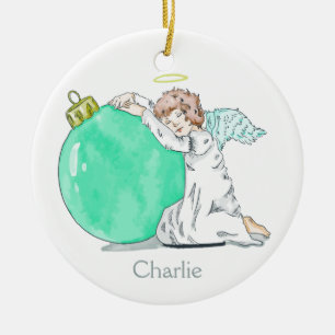 kerstangel, aangepast naamplaatje keramisch ornament