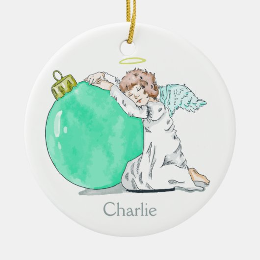 kerstangel, aangepast naamplaatje keramisch ornament (Voorkant)