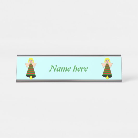 kerstAngel Bell gepersonaliseerd Bureau Naambordje (Voorkant)