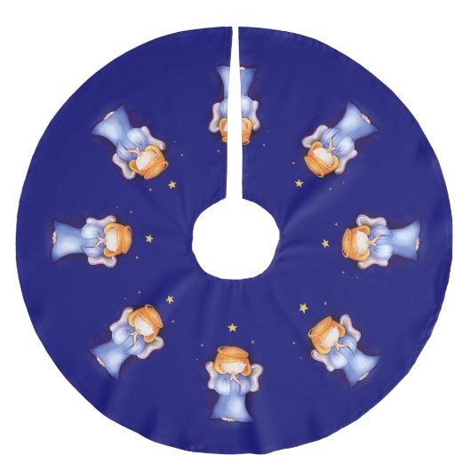 Kerstangel bidt blauw kerstboomrok kerstboom rok (Voorkant)