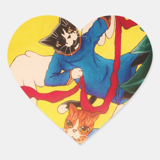KerstAngel Cherub Cats Hart Sticker (Voorkant)