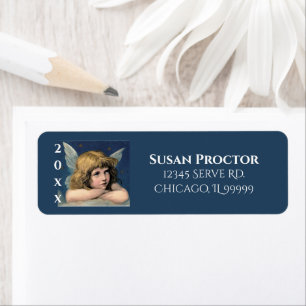 KerstAngel Child White Wings Return Address Etiket