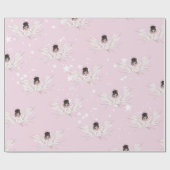 KerstAngel Dark Hair Stars Roze Cute Cadeaupapier (Vlak)
