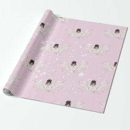 KerstAngel Dark Hair Stars Roze Cute Cadeaupapier