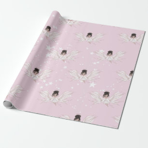 KerstAngel Dark Hair Stars Roze Cute Cadeaupapier