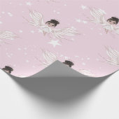 KerstAngel Dark Hair Stars Roze Cute Cadeaupapier (Hoek)