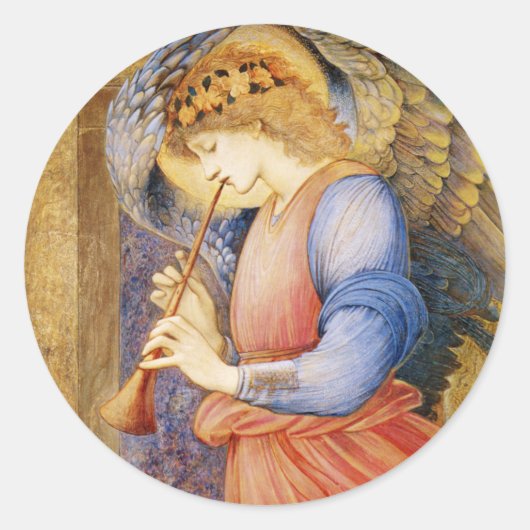 Kerstangel die trompetkunst-afbeelding speelt ronde sticker (Voorkant)