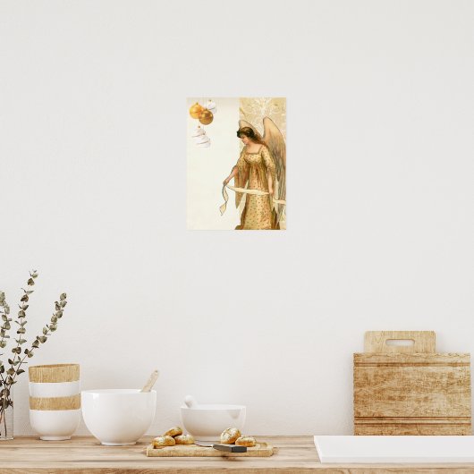 Kerstangel en Ornamenten Poster (Keuken)