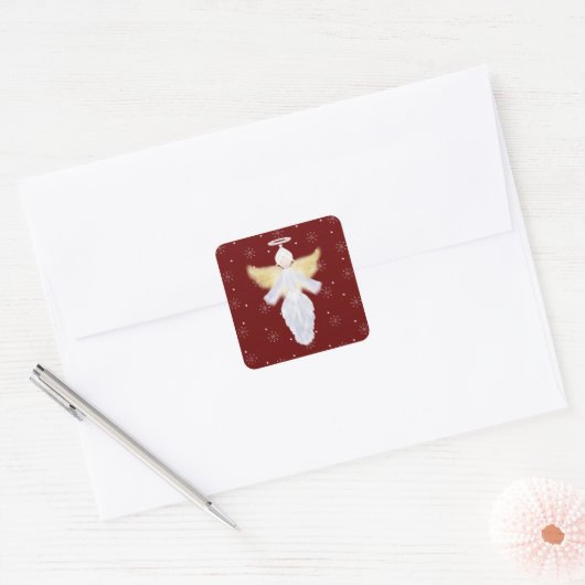 Kerstangel en Snowflakes | Vierkante Sticker (Envelop)