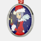 Kerstangel kawaii kaars licht rond ornament (Links)