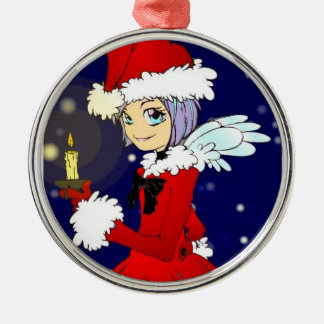 Kerstangel kawaii kaars licht rond ornament