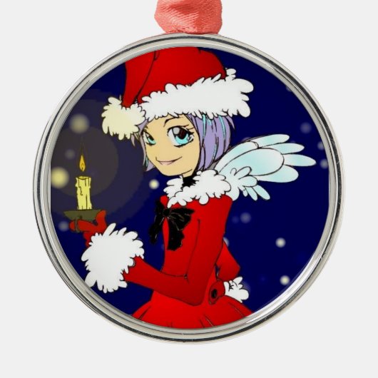 Kerstangel kawaii kaars licht rond ornament (Voorkant)