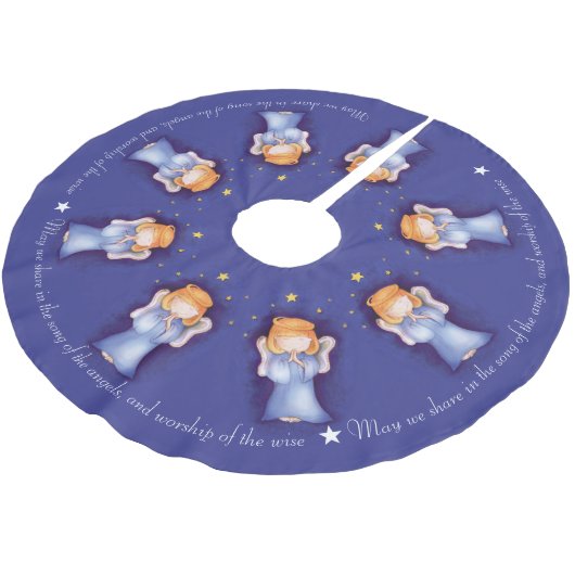 Kerstangel-meisje bidt blauw kerstfeest kerstboom rok (Gekanteld)