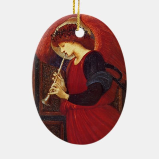 Kerstangel met trompet keramisch ornament (Achterkant)