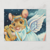 KerstAngel Mouse die Lyre-Waterverf speelt Briefkaart (Voorkant)