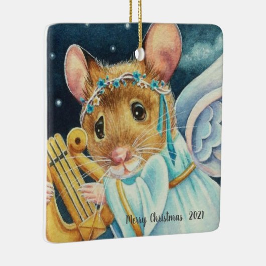 KerstAngel Mouse die Lyre-Waterverf speelt Keramisch Ornament (Rechts)