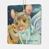 KerstAngel Mouse die Lyre-Waterverf speelt Keramisch Ornament (Links)