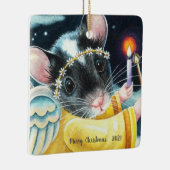 Kerstangel-muis en kaarskunst Waterverf Keramisch Ornament (Rechts)