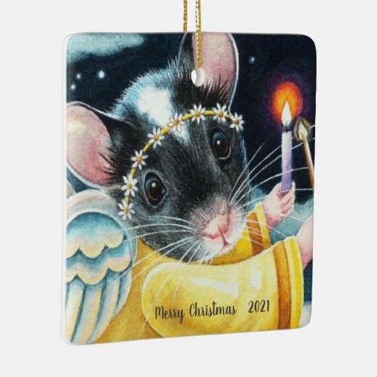 Kerstangel-muis en kaarskunst Waterverf Keramisch Ornament (Rechts)