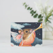 Kerstangel-muis en Trumpet-Waterverf kunst Briefkaart (Staand voorkant)
