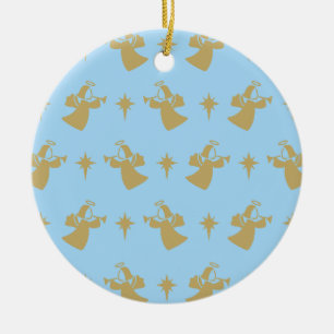 Kerstangel Nativiteit Star Baby Blue Gold Keramisch Ornament