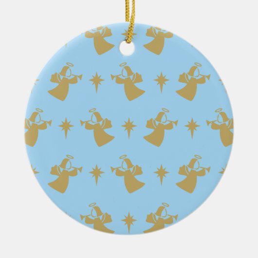 Kerstangel Nativiteit Star Baby Blue Gold Keramisch Ornament (Voorkant)
