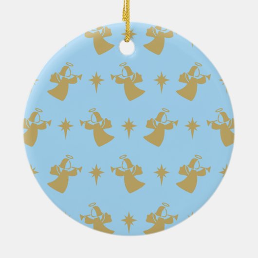 Kerstangel Nativiteit Star Baby Blue Gold Keramisch Ornament (Achterkant)