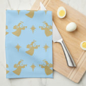 Kerstangel Nativiteit Star Baby Blue Gold Theedoek (Quarter Fold)